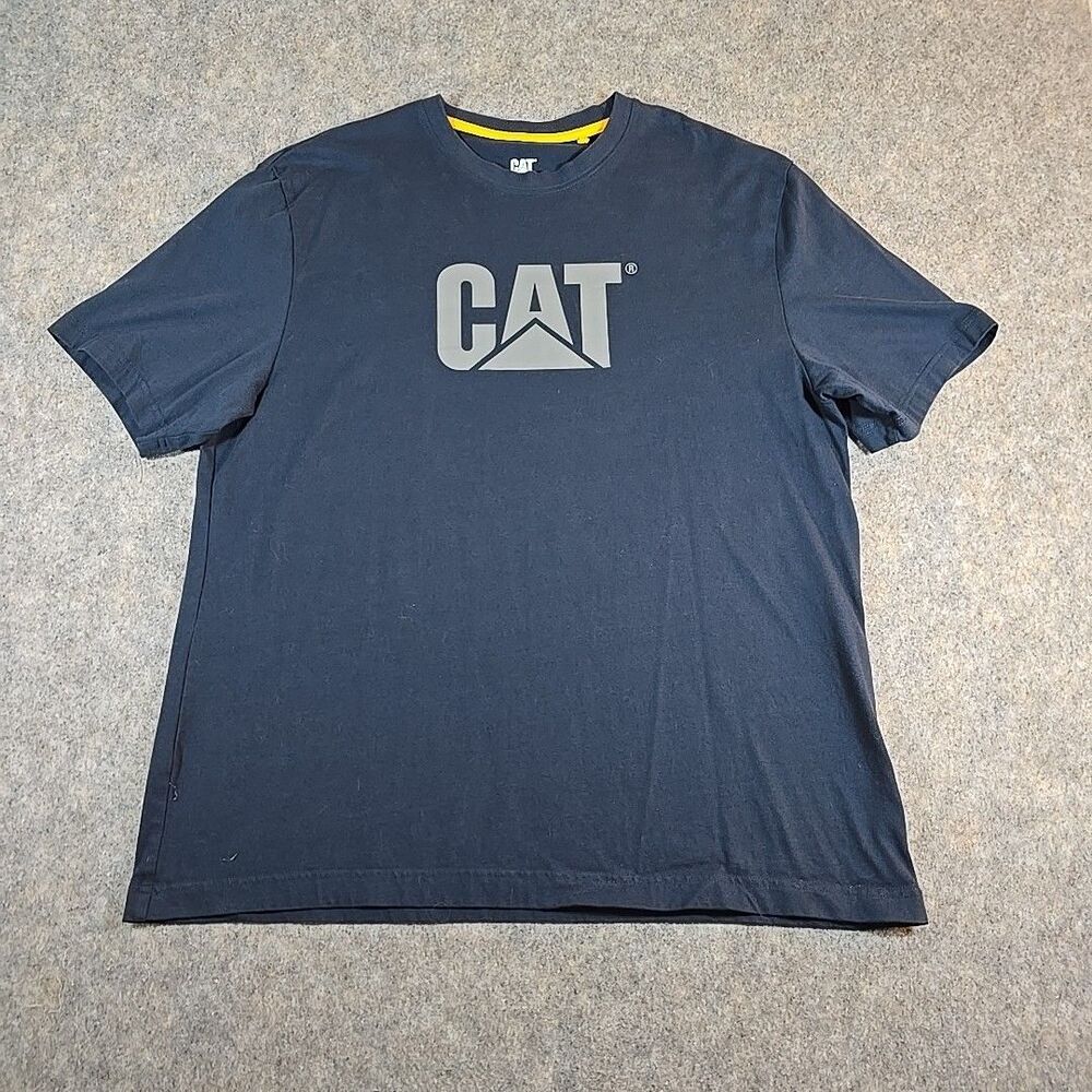 CAT Caterpillar T-Shirt Adult XL Navy Blue 100% Cotton Bulldozer Construction